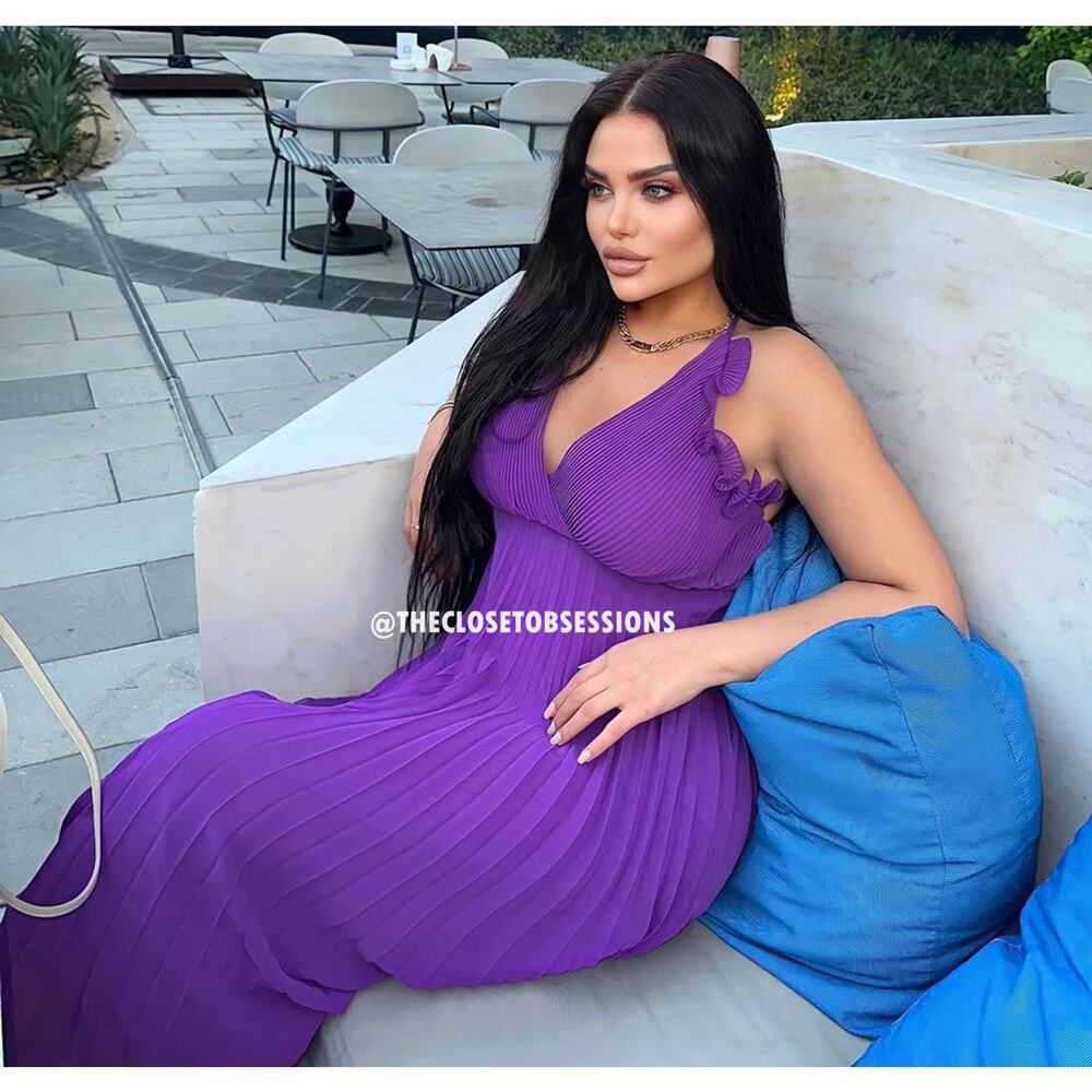 ZARA Purple Pleated Midi Dress NWT Wedding Guest Garden Party M - Picture 6 of 16